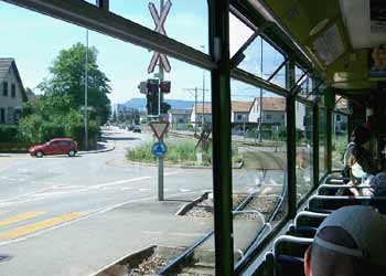 Negotiating a roundabout / traffic circle in Basle.