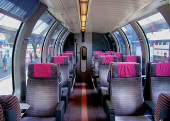 Inside a Swiss observation carriage.
