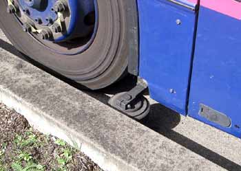 Close up view of a guide wheel.