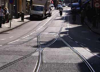 Bi-directional single track in Amsterdam.