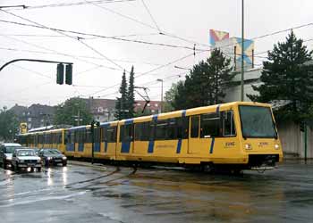 Light rail in street tramway mode in Essen.
