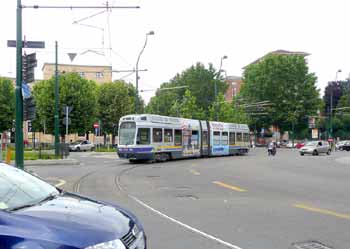 Negotiating a roundabout / traffic circle in Turin.