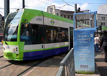 Croydon Tramlink in the town centre pedestrian zone.