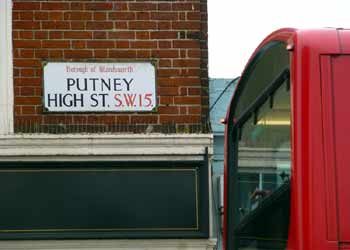 Buses in Putney High Street, London.