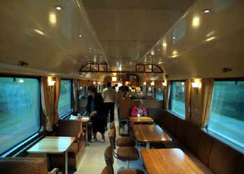 Dining car seating area Finland train.