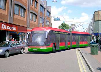 Modern electric trolleybus for the proposed ELT (East London Transit) bus scheme. Image courtesy of the Electric Tbus Group - www.tbus.org.uk