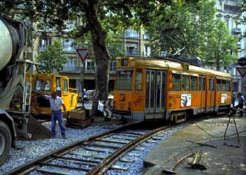 Tram track maintenance Turin Italy