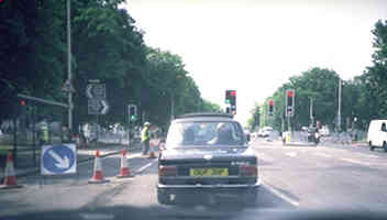 Severe traffic delays caused by road works halving the road width at traffic signals