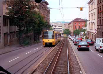 Partial light rail / other traffic segregation in Stuttgart.