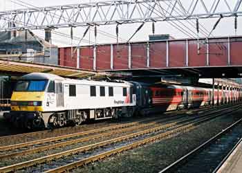 In Virgin Railways colours, at Crewe, Cheshire.