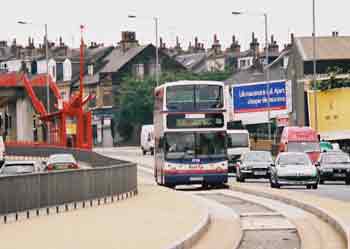 Avoiding traffic congestion on Bradford's kerb guided busway.
