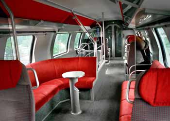 convivial seating area on train.