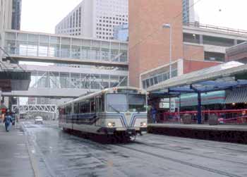 Single unit light rail service on street trackage.